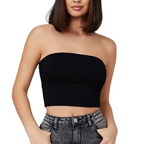 <b>Women's</b> <b>Black</b> Strapless Tube <b>Top</b> Solid Knitted Crop <b>Tank</b> Sexy Clubwear Breathable Short Length - Product Image 1