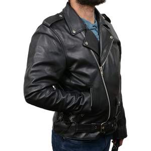 Chaqueta de Motociclista Negra Premium para Hombre, Modelo SH1011 de Cuero 2025, Estilo Clásico Brando con Cordones Laterales, Ropa de Automovilismo - Product Image 3