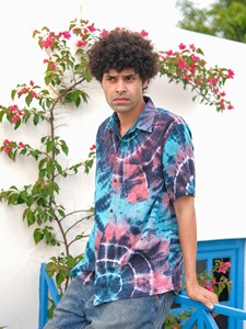 Camisa de Manga Corta para Hombre, Teñida a Mano, Estilo Tie-Dye, con Botones, de Tela de Algodón Suave, Ligera y Transpirable - Product Image 6