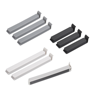Juego de 9 clips para bolsas, reutilizables, de plástico, modelo P82, para organización de cocina, gris, negro, blanco - Product Image 1