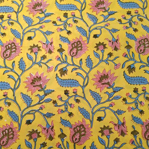 Tissu 100% pur coton bleu jaunâtre, magnifique imprimé floral indien fait main au bloc, écologique, poids moyen, pour chemises et housses de filles - Product Image 1