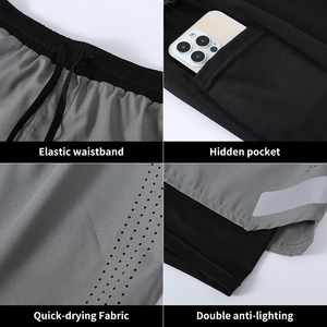 Quick Dry Breathable Double <b>Layer</b> Fitness Running Shorts for Men Workout Sportswear Gym Shorts - Product Image 5