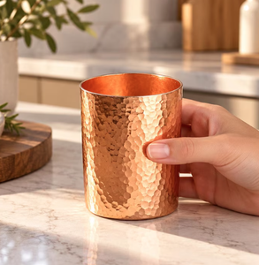 Handcrafted Hand-Hammered Solid Copper <b>Tumbler</b> for Water and Ayurveda Health Traditional Beaten Pure Copper Drinking <b>Glass</b> - Product Image 1