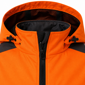 Veste de sécurité réfléchissante haute visibilité, résistante à l'eau, orange graphite, à capuche, vêtements de travail industriels, vente en gros personnalisée, coque 300D - Product Image 4