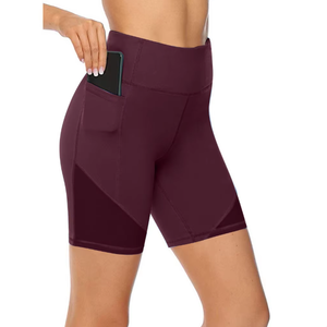Pantalones Cortos Deportivos de Cintura Alta para Mujer con Bolsillos, Color Sólido, de Secado Rápido, Tejido de Punto, Cintura Elástica - Product Image 1