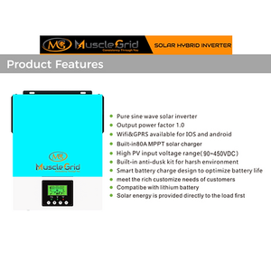 Inversor MuscleGrid True Offgrid de 3 KW sin Transformador, Compatible con Baterías de Litio (Blanco), Potencia Nominal de 5500W, Salida de CA Monofásica/Trifásica de 2KW - Product Image 6