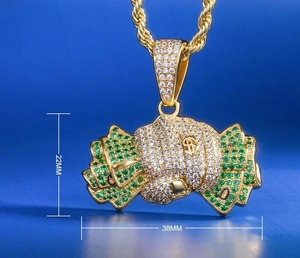 Collier pendentif empileable en moissanite plaqué or et rhodium, serti de cristaux verts, style hip-hop, bijoux unisexe pour mariage - Product Image 2