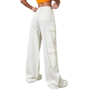 Pantalones Cargo de Mezclilla Blancos para Mujer, Pierna Ancha, Cintura Alta, Bolsillos Utilitarios, Corte Recto Informal, Jeans de Algodón de Secado Rápido y Transpirables, a la Moda - Product Image 2