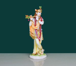 Statue du Dieu Krishna en résine et poussière de marbre, artisanat Nirmala |   Flûte de l'Idole de Krishna |   Design traditionnel |   Hindou - Product Image 3