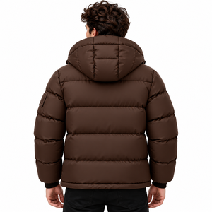 Men's Brown Stand Collar Winter Quilted Puffer Jacket <b>Waterproof</b> Windproof Bubble Design Full Zip <b>Padded</b> <b>Coat</b> - Product Image 3