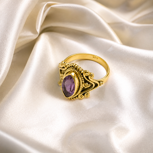 Bague pour femme en argent sterling 925 avec améthyste violette naturelle taille marquise, sertie à la main, style vintage, or rose - Product Image 4