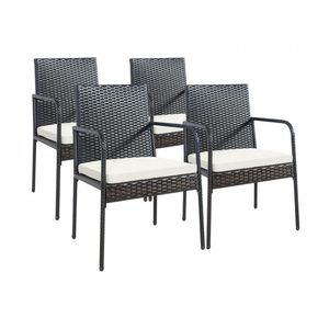 Set da Pranzo da Esterno a 4 Pezzi in Rattan Intrecciato con Cuscini Confortevoli - Product Image 6