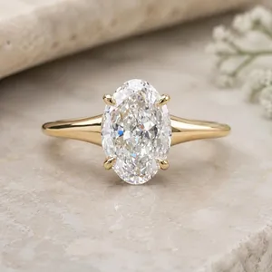 Bague de fiançailles ovale en diamant de laboratoire de 2 carats avec alliance conique pour femme, en or jaune 14 carats, cadeau d'anniversaire, prix de gros - Product Image 1