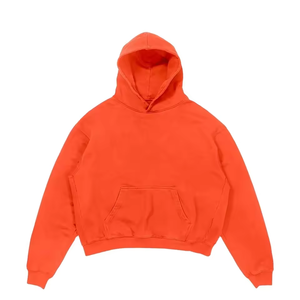 <b>Men's</b> Oversized Hooded <b>Sweatshirt</b> Solid <b>Orange</b> French Terry Casual Pullover with Front Pocket Regular Fit - Product Image 1
