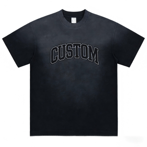 T-shirt en coton délavé pour homme, coupe oversize, col rond, style streetwear décontracté, tendance du marché américain - Product Image 1