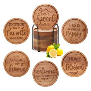 Handcrafted Mango Wood Coasters Set with Holder Laser Engraved Tree of Life Pattern Rustic <b>Table</b> Drink Coasters <b>for</b> <b>Home</b> Coaster - Product Image 5