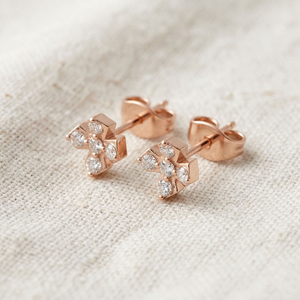 ต่างหูแบบติดหูทรงกากบาทสีโรสโกลด์ ประดับเพชรแล็บโกรว์ 14K สไตล์ชาติพันธุ์ สำหรับผู้หญิง ของขวัญหมั้น ของขวัญวันครบรอบแต่งงาน ใส่ได้ทุกวัน - Product Image 2