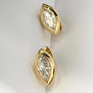 Marquise Cut Moissanite Diamond Rhodium Plated 925 Sterling <b>Silver</b> Bezel Set <b>Huggie</b> Hoop <b>Earrings</b> Minimalist Luxury Gift Women's - Product Image 5