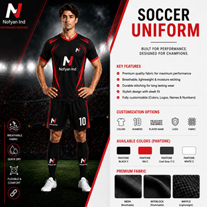ชุดเสื้อฟุตบอลผู้ชายแบบ OEM สีดำแดง พิมพ์ลายแบบ Sublimation ผ้าโพลีเอสเตอร์ 100% แขนสั้น สำหรับผู้ใหญ่ ระบายเหงื่อได้ดี รับผลิตแบรนด์ส่วนตัว - Product Image 3