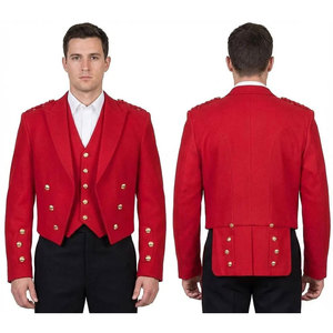 Men's Scottish Wedding Kilt Jacket Red Serge <b>Wool</b> Prince Charlie Jacket With 5 Button <b>Vest</b> Oem Odm - Product Image 2