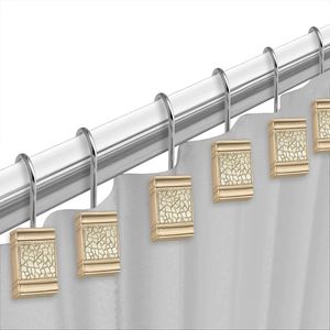 Set di 12 Pezzi per Tenda Doccia di Lusso in Tessuto Dorato con Brillantini e 12 Ganci Color Champagne, Design Unico e Bellissimo - Product Image 4