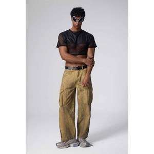 <b>Men's</b> Black <b>Mesh</b> Crop T-Shirt Short Sleeve O-Neck Color Blocked Street Style Regular Fit Breathable <b>Top</b> - Product Image 6