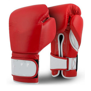 Gants de boxe en cuir rouge avec accents blancs, fermeture Velcro, sangle de poignet réglable pour adultes, entraînement de boxe - Product Image 4