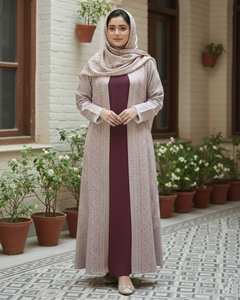 Luxury Embroidered Abaya Stole Set | Elegant European American Style Cardigan Beaded Caftan Evening Party Wear | Premium Four - Product Image 1