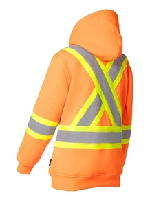 Orange Reflective Safety Hoodie Full Zip High Visibility <b>Worker</b> <b>Jacket</b> Polyester Protective Workwear OEM Custom Logo - Product Image 5