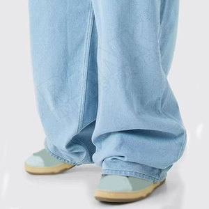 Pantalon en jean délavé pour homme, style streetwear, coupe droite, baggy, en coton. - Product Image 5