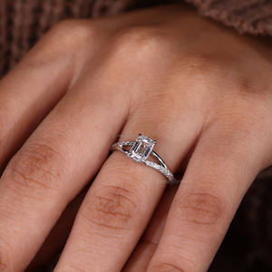 14K White Gold Engagement & Anniversary <b>Ring</b> Emerald Cut Lab Grown Diamond Ethical <b>Ring</b> Split <b>Band</b> Women's Diamond <b>Ring</b> - Product Image 2