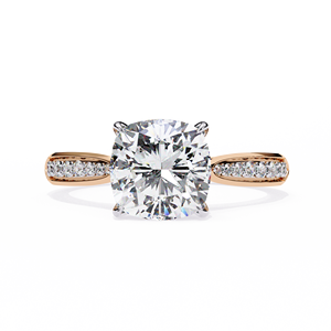 Romantic 1.80ct Cushion Cut Lab Grown Diamond <b>Solitaire</b> <b>Ring</b> with Pave Bridge and Full Pave Shank in 18K Yellow Gold - Product Image 2