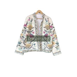 Veste d'Hiver Unisexe en Coton Broderie Florale Tricotée Suzani Motif Floral Textile Indien Manteau Court de Fête - Product Image 1