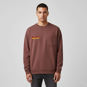 Sweat-shirt à col rond pour homme en coton marron avec logo imprimé et poche, coupe classique, pull décontracté, 100% coton tricoté, sweat-shirts pour homme - Product Image 1