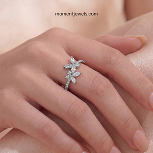 Bague Moissanite en forme de papillon délicat, en argent sterling S925 plaqué platine, anti-ternissement, avec fil torsadé, pour mariage, vente en gros - Product Image 1