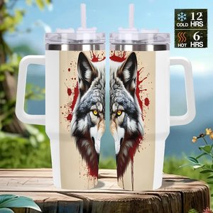 Personalized 40oz Stainless Steel Tumbler With Wolf Design For Home <b>Builder</b> Client Gifts - Product Image 2