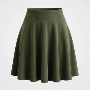 Jupe courte à taille haute pour femmes, coupe évasée, couleur unie, plissée, confortable, tissu en spandex et polyester, à porter en toutes saisons - Product Image 1