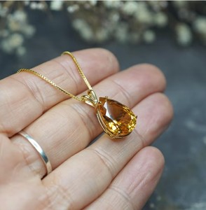 Collier pendentif en argent sterling 925 avec citrine taille poire, breloque solitaire en forme de goutte, bijoux faits à la main, délicat et minimaliste, cadeau pour femme - Product Image 1