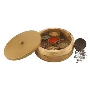 Contemporary Wooden Spice <b>Box</b> Masala Storage Organizer for Kitchen <b>Herbs</b> Seasoning and Cooking Use - Product Image 1