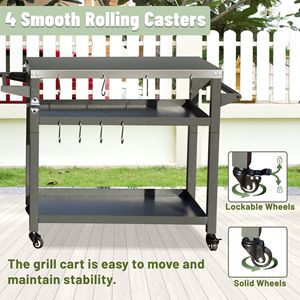Carrello da Esterno a 3 Ripiani in Acciaio Inossidabile con Ruote, Tavolo per Preparazione Cibo e Forno Pizza Blackstone per Griglie da Campeggio - Product Image 2