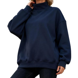 Women's Casual Cotton Fleece Top Oversized Hoodie Long Sleeves Pullover Sweatshirt for Winter Autumn Plain Dyed Mock Neck - Product Image 1