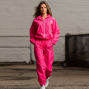 Ensemble coupe-vent pour femme, nouvelle mode, couleur unie, veste de pluie et pantalon, survêtement coupe-vent pour femme - Product Image 1