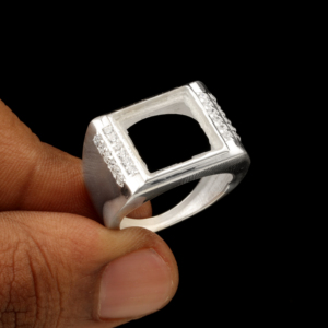 Anillo de sello para hombre de plata 925 de alta calidad, con bisel rectangular en blanco de 10x12mm, engaste para circonita cúbica (CZ) para piedra o resina, para fabricación de joyas de recuerdo DIY - Product Image 1