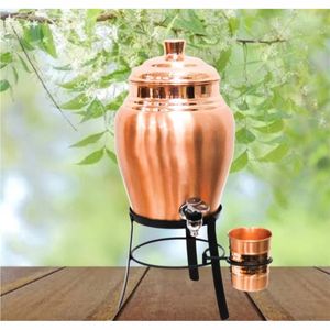 Dispensador de Agua Ayurvédico de Cobre con Soporte Metálico |   Grifo Antiderrames de Cobre Puro para Matka |   Juego de Jarra de Cobre Resistente - Product Image 1