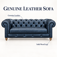 Canapé Chesterfield en cuir véritable trois places, dossier capitonné, accoudoirs roulés, pieds en bois, style traditionnel, canapé pour la maison ou le bureau, canapé en cuir