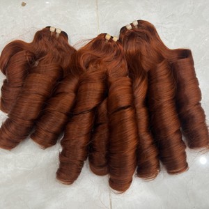 Extensions de cheveux humains vietnamiens vierges Remy, double trame, bouclés rebondissants Funmi, nuances orange, double densité, permanentés - Product Image 6