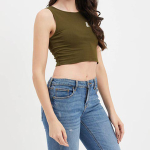<b>Women</b> <b>Tank</b> <b>Tops</b> Sleeveless Casual Sports <b>Knitted</b> Spandex Cotton Front Logo O Neck - Product Image 3