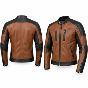 Veste de moto en cuir urbaine X Sports City Signature |   Noir Brun Bourgogne Teal |   Fabricant OEM ODM |   Qualité supérieure | - Product Image 2