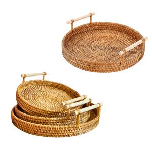 Handwoven RATTAN TRAY <b>FRUIT</b> <b>STORAGE</b> BASKET with Handles Gift, Serving & Home Decor Natural Material Serving Solution - Product Image 1