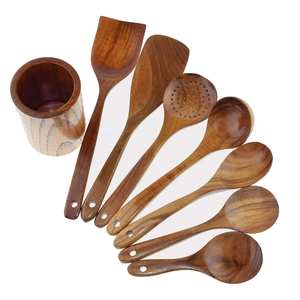 Ensemble de cuillères en bois rustiques pour la cuisine, avec spatule, louche, cuillère de service et cuillère à mélanger, pour une utilisation quotidienne en cuisine - Product Image 5